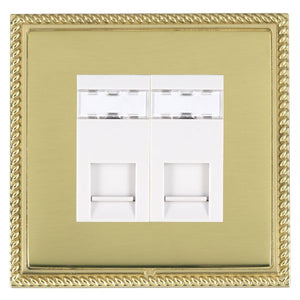 Hamilton LGX2J12PB-PBW Linea-Georgian CFX Polished Brass Frame/Polished Brass Front 2 gang RJ12 Outlet - Unshielded White Insert