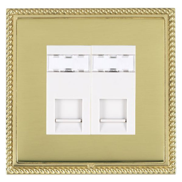 Hamilton LGX2J12PB-PBW Linea-Georgian CFX Polished Brass Frame/Polished Brass Front 2 gang RJ12 Outlet - Unshielded White Insert