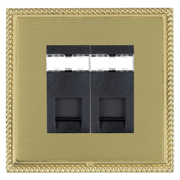 Hamilton LGX2J12PB-SBB Linea-Georgian CFX Polished Brass Frame/Satin Brass Front 2 gang RJ12 Outlet - Unshielded Black Insert