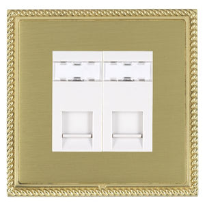 Hamilton LGX2J12PB-SBW Linea-Georgian CFX Polished Brass Frame/Satin Brass Front 2 gang RJ12 Outlet - Unshielded White Insert