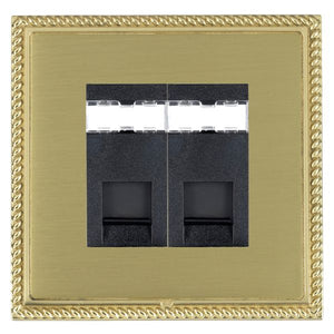 Hamilton LGX2J45PB-SBB Linea-Georgian CFX Polished Brass Frame/Satin Brass Front 2 gang RJ45 CAT 5E Outlet - Unshielded Black Insert