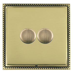 Hamilton LGX2X40AB-PB Linea-Georgian CFX Antique Brass Frame/Polished Brass Front 2x400W Resistive Leading Edge Push On-Off Rotary 2 Way Switching Dimmers max 300W per gang Antique Brass Insert