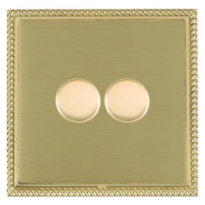 Hamilton LGX2X40PB-SB Linea-Georgian CFX Polished Brass Frame/Satin Brass Front 2x400W Resistive Leading Edge Push On-Off Rotary 2 Way Switching Dimmers max 300W per gang Polished Brass Insert