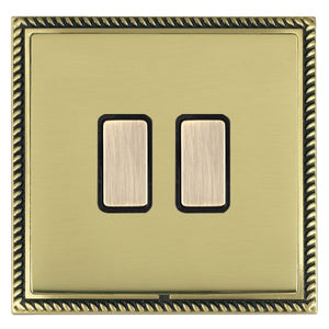 Hamilton LGX2XTMAB-PBB Linea-Georgian CFX Antique Brass Frame/Polished Brass Front 2x250W/210VA Resistive/Inductive Trailing Edge Touch Master Multi-Way Dimmers Antique Brass/Black Insert