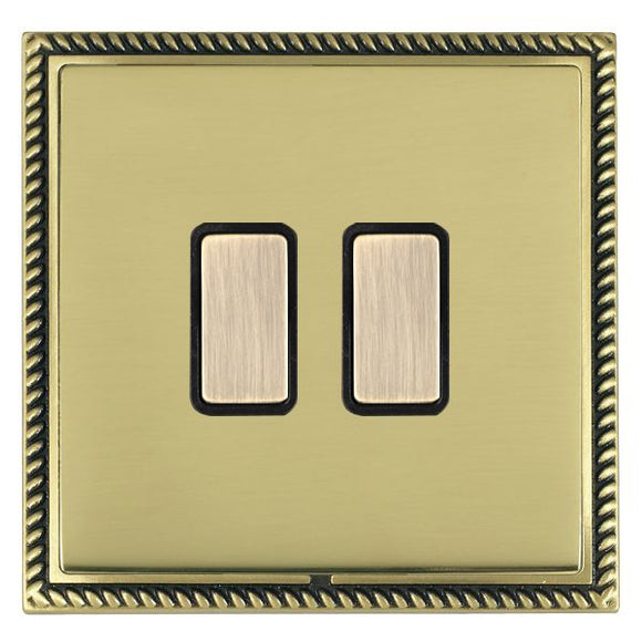 Hamilton LGX2XTMAB-PBB Linea-Georgian CFX Antique Brass Frame/Polished Brass Front 2x250W/210VA Resistive/Inductive Trailing Edge Touch Master Multi-Way Dimmers Antique Brass/Black Insert