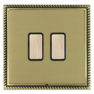 Hamilton LGX2XTMAB-SBB Linea-Georgian CFX Antique Brass Frame/Satin Brass Front 2x250W/210VA Resistive/Inductive Trailing Edge Touch Master Multi-Way Dimmers Antique Brass/Black Insert