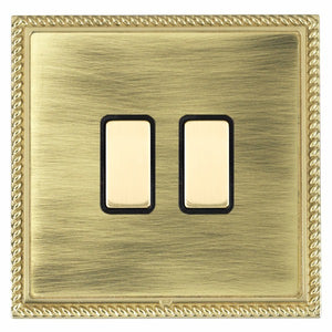 Hamilton LGX2XTMPB-ABB Linea-Georgian CFX Polished Brass Frame/Antique Brass Front 2x250W/210VA Resistive/Inductive Trailing Edge Touch Master Multi-Way Dimmers Polished Brass/Black Insert