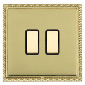 Hamilton LGX2XTMPB-PBB Linea-Georgian CFX Polished Brass Frame/Polished Brass Front 2x250W/210VA Resistive/Inductive Trailing Edge Touch Master Multi-Way Dimmers Polished Brass/Black Insert