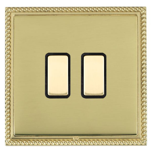 Hamilton LGX2XTMPB-PBB Linea-Georgian CFX Polished Brass Frame/Polished Brass Front 2x250W/210VA Resistive/Inductive Trailing Edge Touch Master Multi-Way Dimmers Polished Brass/Black Insert