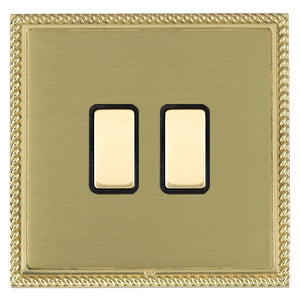 Hamilton LGX2XTMPB-SBB Linea-Georgian CFX Polished Brass Frame/Satin Brass Front 2x250W/210VA Resistive/Inductive Trailing Edge Touch Master Multi-Way Dimmers Polished Brass/Black Insert