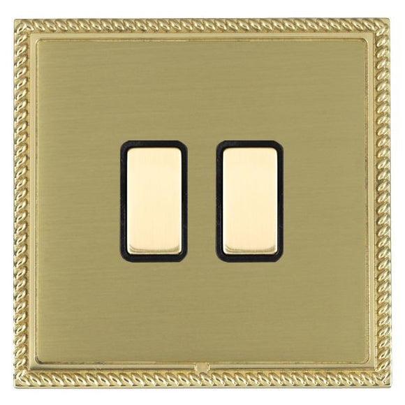 Hamilton LGX2XTMPB-SBB Linea-Georgian CFX Polished Brass Frame/Satin Brass Front 2x250W/210VA Resistive/Inductive Trailing Edge Touch Master Multi-Way Dimmers Polished Brass/Black Insert