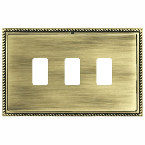 Hamilton LGX3GPAB-AB Linea-Georgian CFX Grid-IT Antique Brass Frame/Antique Brass Front 3 Gang Grid Fix Aperture Plate with Grid Insert