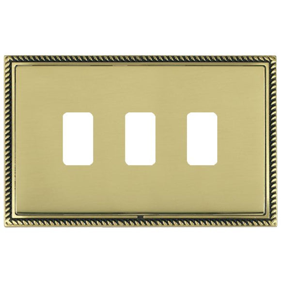 Hamilton LGX3GPAB-PB Linea-Georgian CFX Grid-IT Antique Brass Frame/Polished Brass Front 3 Gang Grid Fix Aperture Plate with Grid Insert