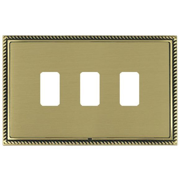 Hamilton LGX3GPAB-SB Linea-Georgian CFX Grid-IT Antique Brass Frame/Satin Brass Front 3 Gang Grid Fix Aperture Plate with Grid Insert