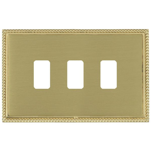 Hamilton LGX3GPPB-SB Linea-Georgian CFX Grid-IT Polished Brass Frame/Satin Brass Front 3 Gang Grid Fix Aperture Plate with Grid Insert