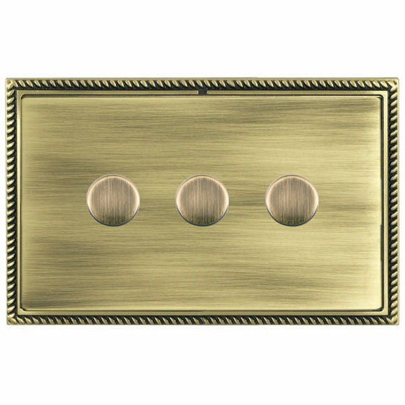 Hamilton LGX3X40AB-AB Linea-Georgian CFX Antique Brass Frame/Antique Brass Front 3x400W Resistive Leading Edge Push On-Off Rotary 2 Way Switching Dimmers Antique Brass Insert