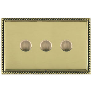 Hamilton LGX3X40AB-PB Linea-Georgian CFX Antique Brass Frame/Polished Brass Front 3x400W Resistive Leading Edge Push On-Off Rotary 2 Way Switching Dimmers Antique Brass Insert