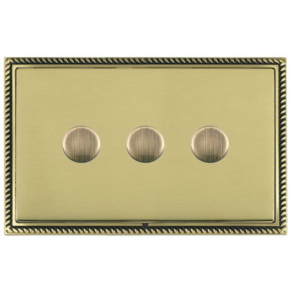 Hamilton LGX3X40AB-PB Linea-Georgian CFX Antique Brass Frame/Polished Brass Front 3x400W Resistive Leading Edge Push On-Off Rotary 2 Way Switching Dimmers Antique Brass Insert