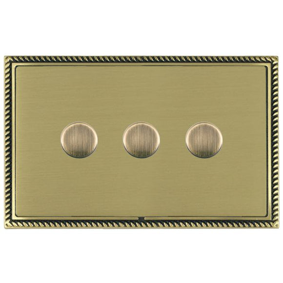 Hamilton LGX3X40AB-SB Linea-Georgian CFX Antique Brass Frame/Satin Brass Front 3x400W Resistive Leading Edge Push On-Off Rotary 2 Way Switching Dimmers Antique Brass Insert