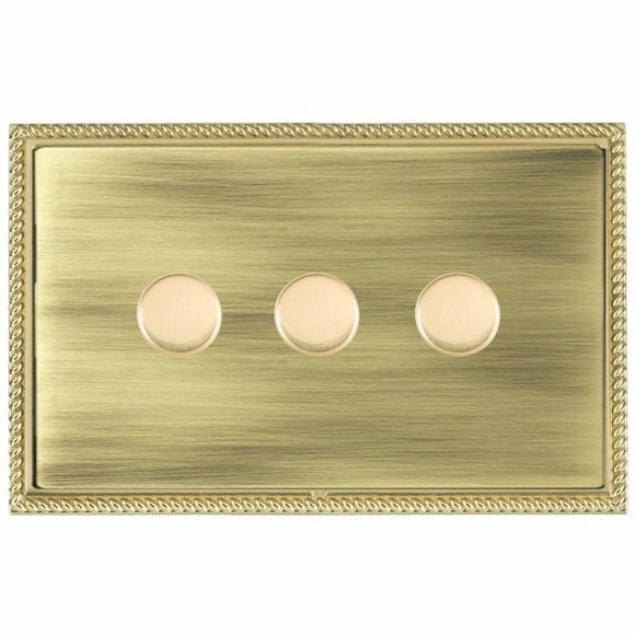 Hamilton LGX3X40PB-AB Linea-Georgian CFX Polished Brass Frame/Antique Brass Front 3x400W Resistive Leading Edge Push On-Off Rotary 2 Way Switching Dimmers Polished Brass Insert