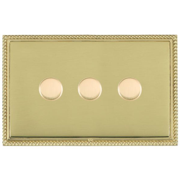 Hamilton LGX3X40PB-PB Linea-Georgian CFX Polished Brass Frame/Polished Brass Front 3x400W Resistive Leading Edge Push On-Off Rotary 2 Way Switching Dimmers Polished Brass Insert