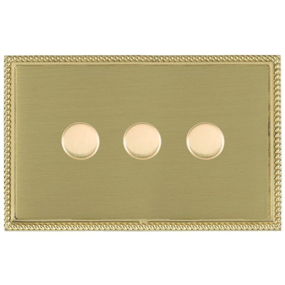 Hamilton LGX3X40PB-SB Linea-Georgian CFX Polished Brass Frame/Satin Brass Front 3x400W Resistive Leading Edge Push On-Off Rotary 2 Way Switching Dimmers Polished Brass Insert