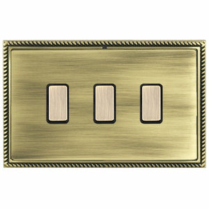 Hamilton LGX3XTMAB-ABB Linea-Georgian CFX Antique Brass Frame/Antique Brass Front 3x250W/210VA Resistive/Inductive Trailing Edge Touch Master Multi-Way Dimmers Antique Brass/Black Insert