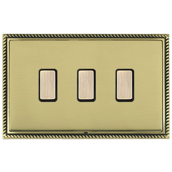 Hamilton LGX3XTMAB-PBB Linea-Georgian CFX Antique Brass Frame/Polished Brass Front 3x250W/210VA Resistive/Inductive Trailing Edge Touch Master Multi-Way Dimmers Antique Brass/Black Insert