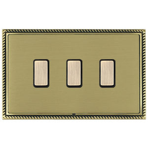 Hamilton LGX3XTMAB-SBB Linea-Georgian CFX Antique Brass Frame/Satin Brass Front 3x250W/210VA Resistive/Inductive Trailing Edge Touch Master Multi-Way Dimmers Antique Brass/Black Insert