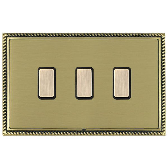 Hamilton LGX3XTMAB-SBB Linea-Georgian CFX Antique Brass Frame/Satin Brass Front 3x250W/210VA Resistive/Inductive Trailing Edge Touch Master Multi-Way Dimmers Antique Brass/Black Insert