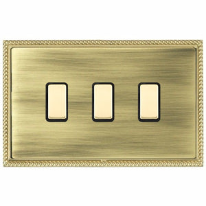 Hamilton LGX3XTMPB-ABB Linea-Georgian CFX Polished Brass Frame/Antique Brass Front 3x250W/210VA Resistive/Inductive Trailing Edge Touch Master Multi-Way Dimmers Polished Brass/Black Insert