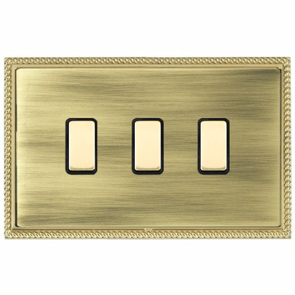 Hamilton LGX3XTMPB-ABB Linea-Georgian CFX Polished Brass Frame/Antique Brass Front 3x250W/210VA Resistive/Inductive Trailing Edge Touch Master Multi-Way Dimmers Polished Brass/Black Insert