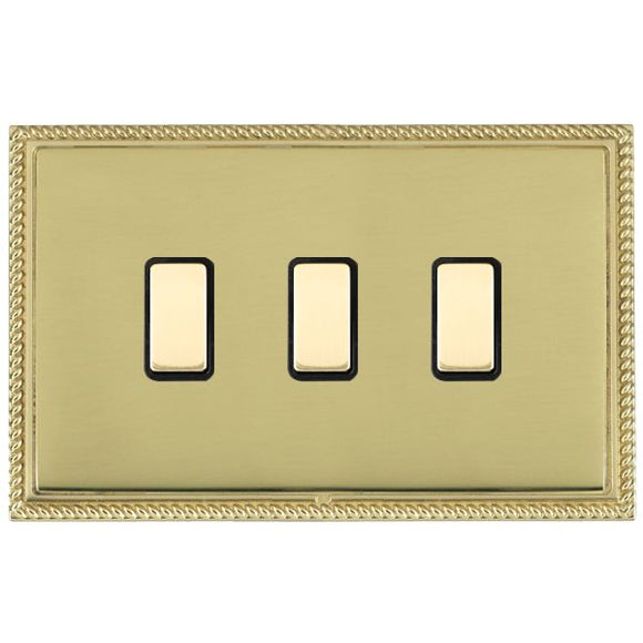 Hamilton LGX3XTMPB-PBB Linea-Georgian CFX Polished Brass Frame/Polished Brass Front 3x250W/210VA Resistive/Inductive Trailing Edge Touch Master Multi-Way Dimmers Polished Brass/Black Insert