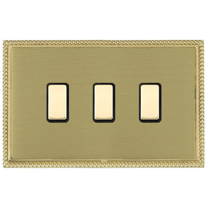 Hamilton LGX3XTMPB-SBB Linea-Georgian CFX Polished Brass Frame/Satin Brass Front 3x250W/210VA Resistive/Inductive Trailing Edge Touch Master Multi-Way Dimmers Polished Brass/Black Insert