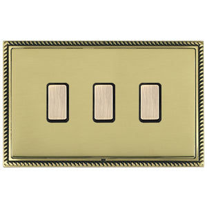 Hamilton LGX3XTSAB-PBB Linea-Georgian CFX Antique Brass Frame/Polished Brass Front 3 gang Multi-Way Touch Slave Controller Antique Brass/Black Insert