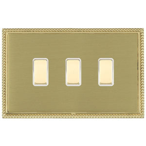 Hamilton LGX3XTSPB-SBW Linea-Georgian CFX Polished Brass Frame/Satin Brass Front 3 gang Multi-Way Touch Slave Controller Polished Brass/White Insert