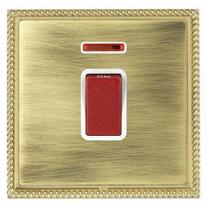 Hamilton LGX45NPB-ABW Linea-Georgian CFX Polished Brass Frame/Antique Brass Front 1 gang 45A Double Pole Rocker and Neon Red/White Insert