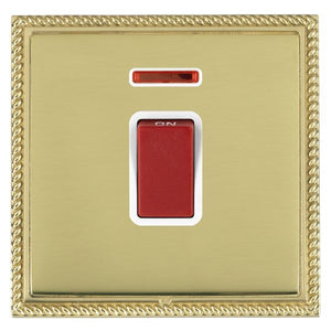 Hamilton LGX45NPB-PBW Linea-Georgian CFX Polished Brass Frame/Polished Brass Front 1 gang 45A Double Pole Rocker and Neon Red/White Insert