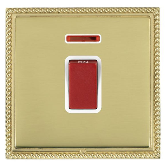 Hamilton LGX45NPB-PBW Linea-Georgian CFX Polished Brass Frame/Polished Brass Front 1 gang 45A Double Pole Rocker and Neon Red/White Insert