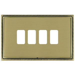 Hamilton LGX4GPAB-SB Linea-Georgian CFX Grid-IT Antique Brass Frame/Satin Brass Front 4 Gang Grid Fix Aperture Plate with Grid Insert