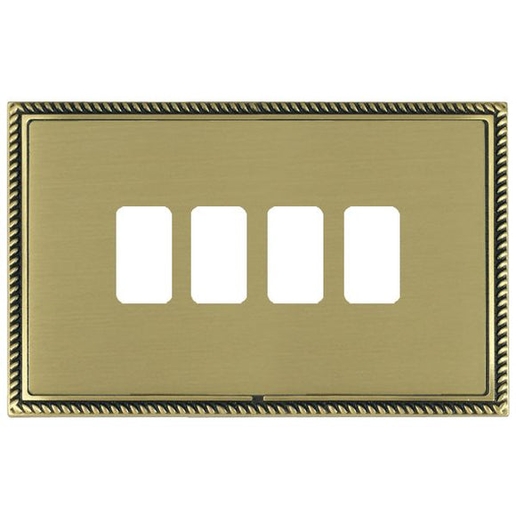 Hamilton LGX4GPAB-SB Linea-Georgian CFX Grid-IT Antique Brass Frame/Satin Brass Front 4 Gang Grid Fix Aperture Plate with Grid Insert