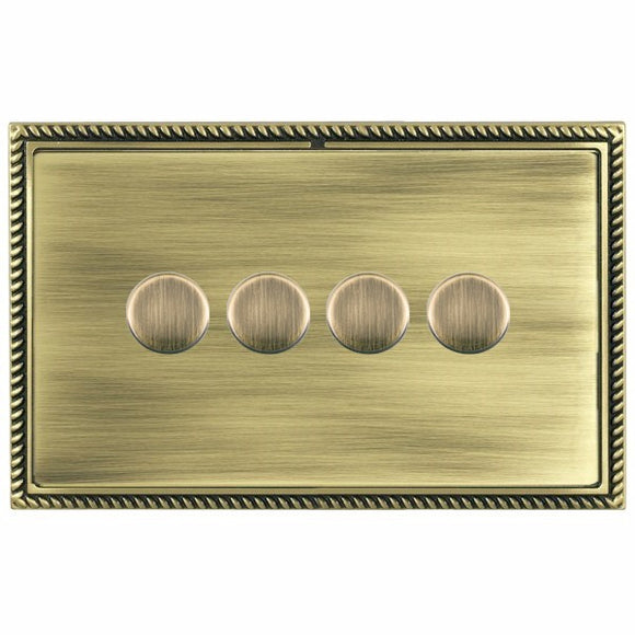 Hamilton LGX4X40AB-AB Linea-Georgian CFX Antique Brass Frame/Antique Brass Front 4x400W Resistive Leading Edge Push On-Off Rotary 2 Way Switching Dimmers max 300W per gang Antique Brass Insert