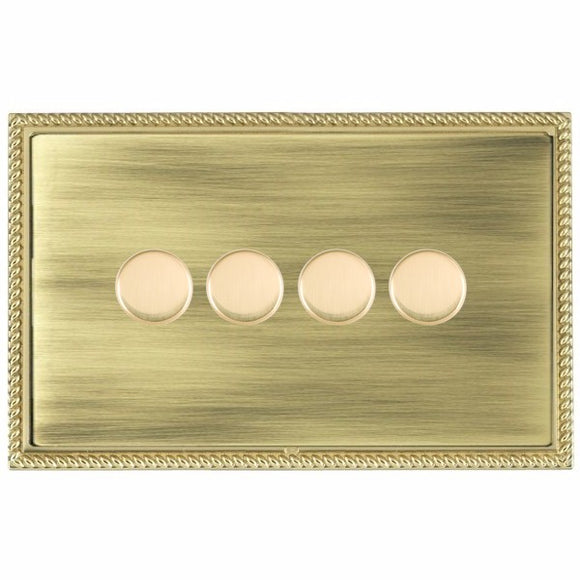 Hamilton LGX4X40PB-AB Linea-Georgian CFX Polished Brass Frame/Antique Brass Front 4x400W Resistive Leading Edge Push On-Off Rotary 2 Way Switching Dimmers max 300W per gang Polished Brass Insert