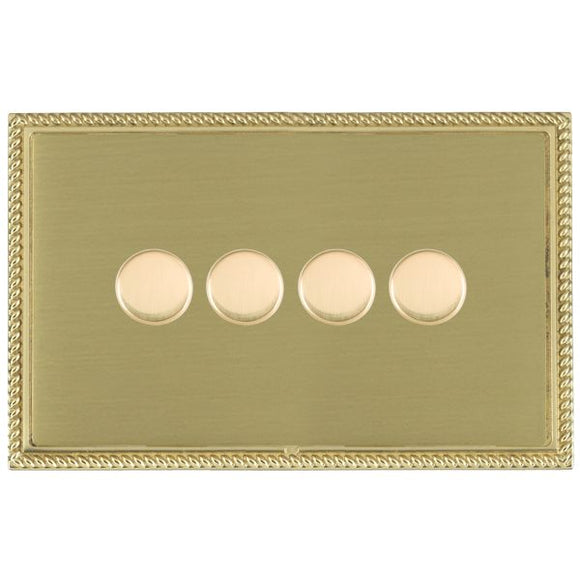 Hamilton LGX4X40PB-SB Linea-Georgian CFX Polished Brass Frame/Satin Brass Front 4x400W Resistive Leading Edge Push On-Off Rotary 2 Way Switching Dimmers max 300W per gang Polished Brass Insert