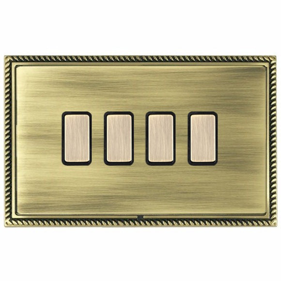 Hamilton LGX4XTMAB-ABB Linea-Georgian CFX Antique Brass Frame/Antique Brass Front 4x250W/210VA Resistive/Inductive Trailing Edge Touch Master Multi-Way Dimmers Antique Brass/Black Insert