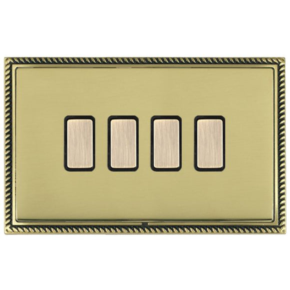 Hamilton LGX4XTMAB-PBB Linea-Georgian CFX Antique Brass Frame/Polished Brass Front 4x250W/210VA Resistive/Inductive Trailing Edge Touch Master Multi-Way Dimmers Antique Brass/Black Insert