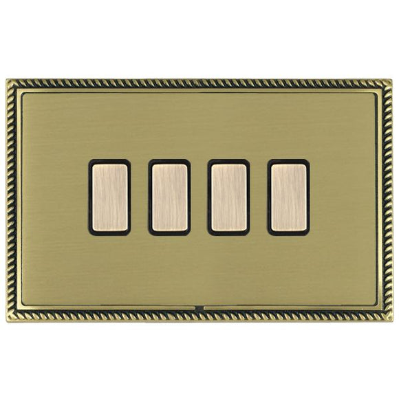 Hamilton LGX4XTMAB-SBB Linea-Georgian CFX Antique Brass Frame/Satin Brass Front 4x250W/210VA Resistive/Inductive Trailing Edge Touch Master Multi-Way Dimmers Antique Brass/Black Insert