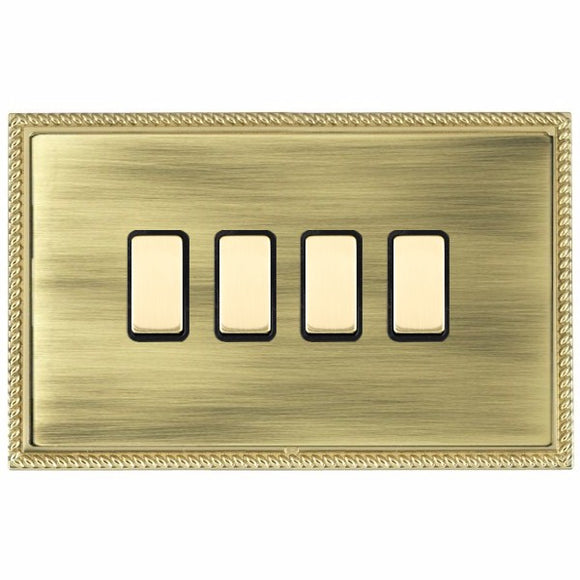 Hamilton LGX4XTMPB-ABB Linea-Georgian CFX Polished Brass Frame/Antique Brass Front 4x250W/210VA Resistive/Inductive Trailing Edge Touch Master Multi-Way Dimmers Polished Brass/Black Insert