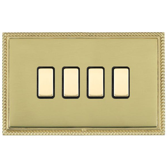 Hamilton LGX4XTMPB-PBB Linea-Georgian CFX Polished Brass Frame/Polished Brass Front 4x250W/210VA Resistive/Inductive Trailing Edge Touch Master Multi-Way Dimmers Polished Brass/Black Insert