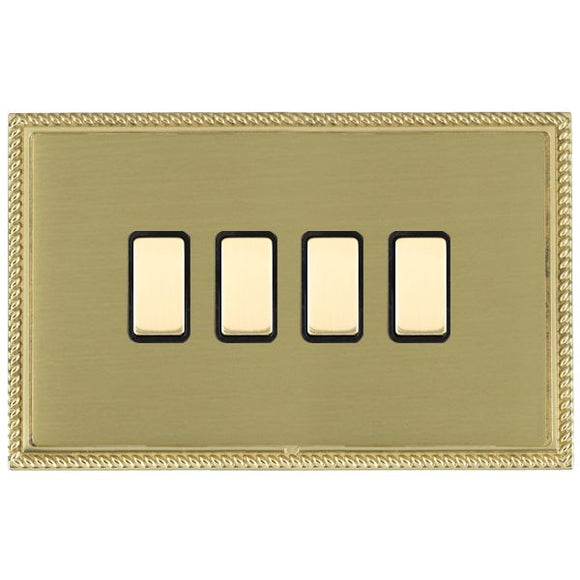 Hamilton LGX4XTMPB-SBB Linea-Georgian CFX Polished Brass Frame/Satin Brass Front 4x250W/210VA Resistive/Inductive Trailing Edge Touch Master Multi-Way Dimmers Polished Brass/Black Insert